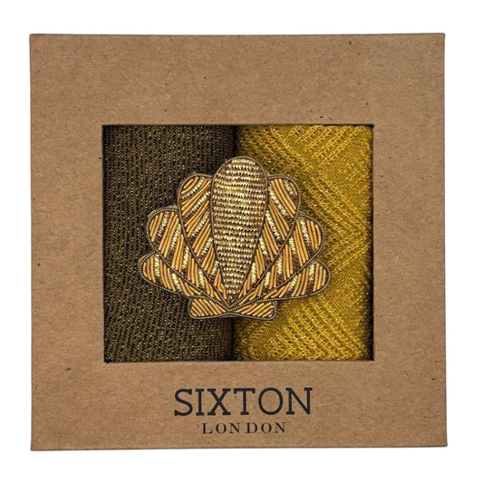 Sunshine Paris & Olive Tokyo sock box duo with embroidered brooch