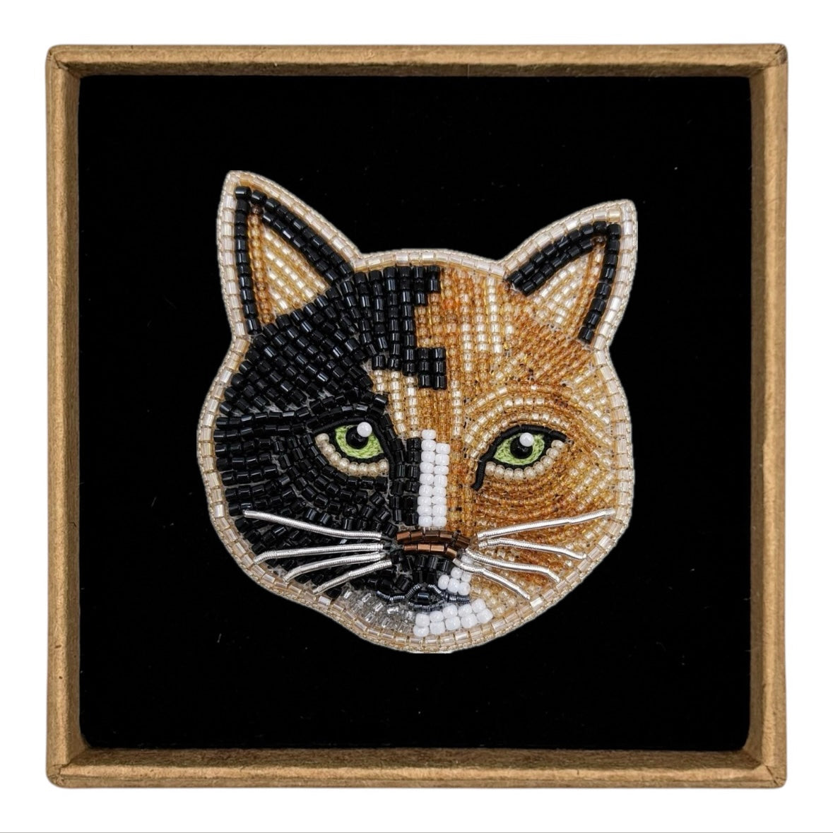 Tallulah the Calico cat embroidered animal brooch / pin
