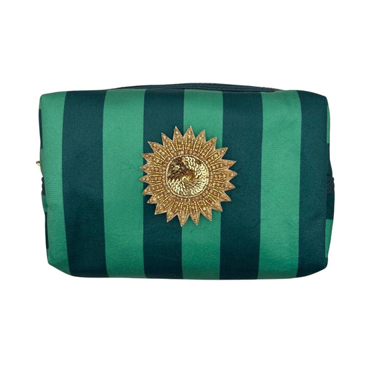 Large Teal stripe makeup bag with Sunshine brooch