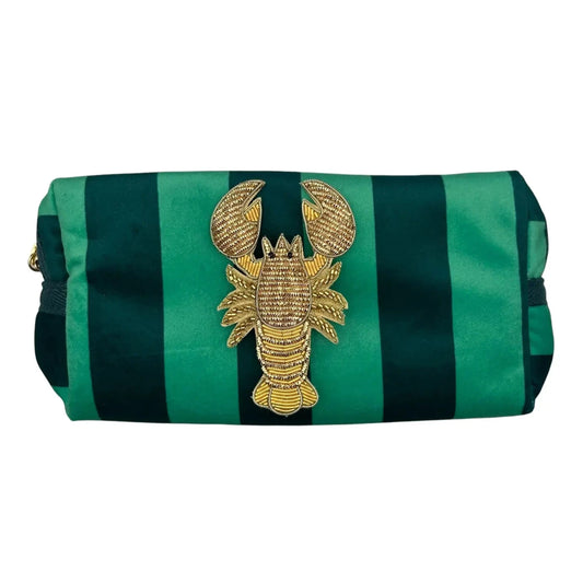 Teal stripe makeup bag with Lobster pin