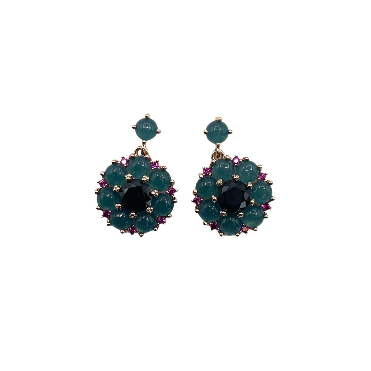 Teal flower drop earrings