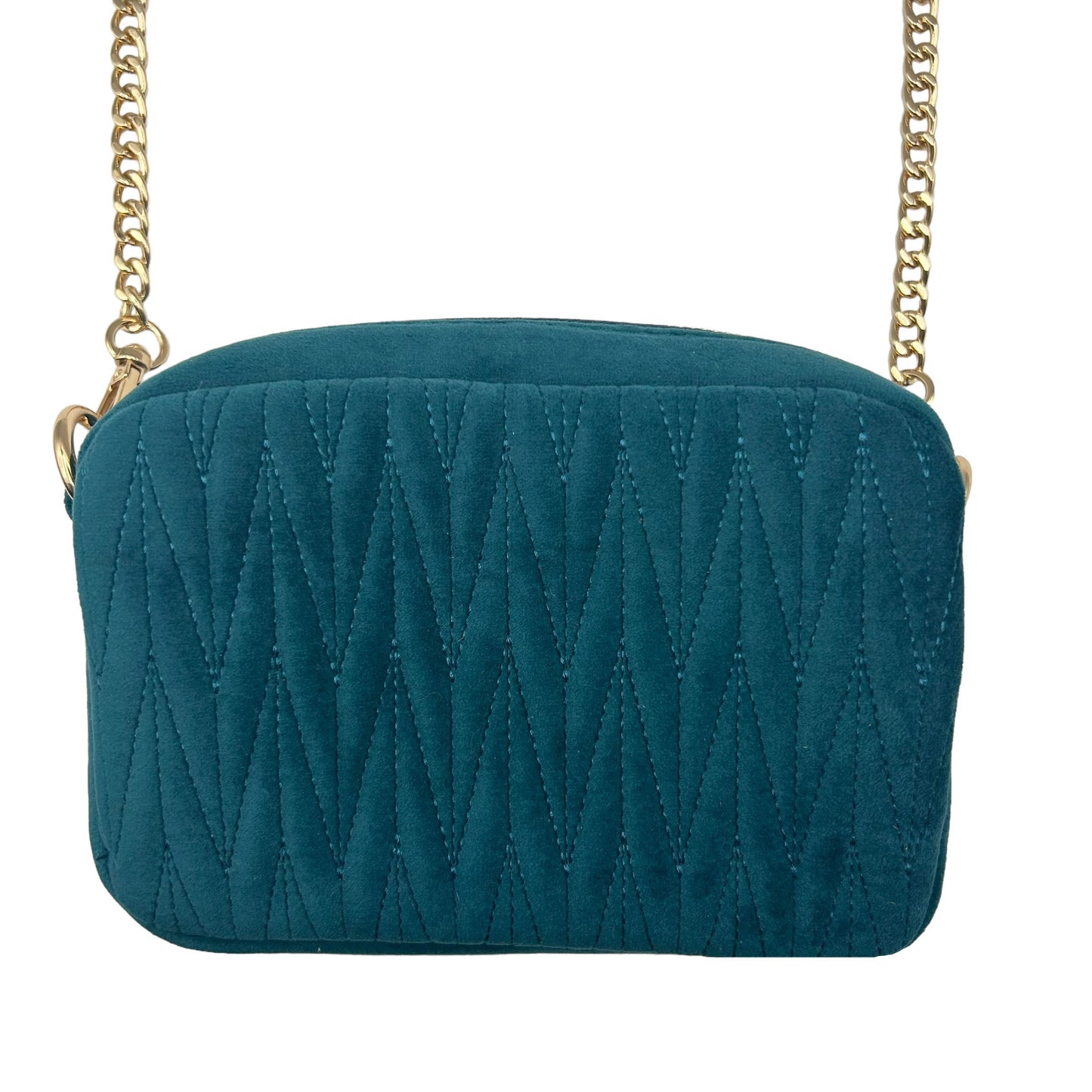 Velvet Rivington handbag in teal, recycled velvet