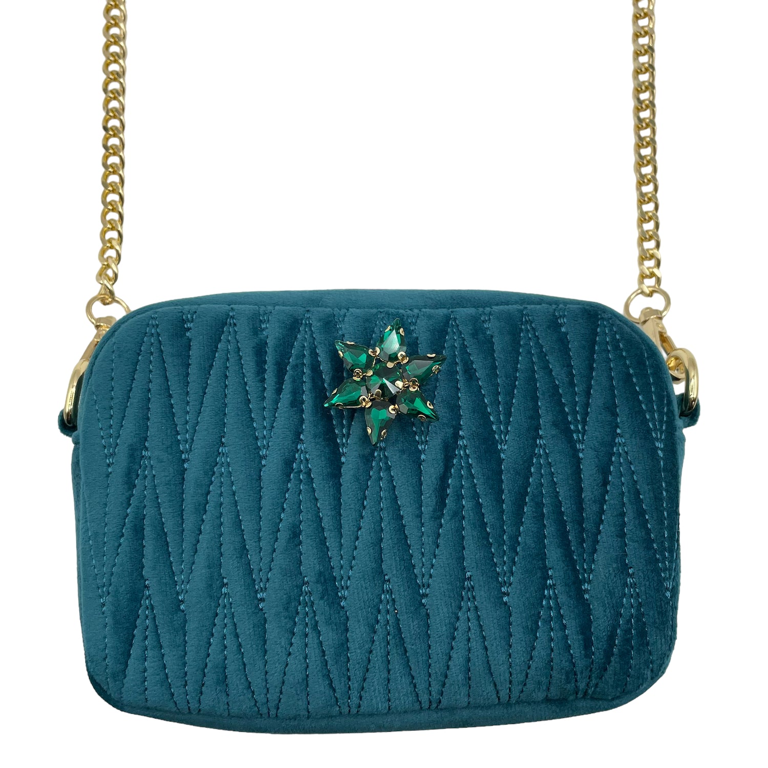 Velvet Rivington handbag in teal recycled velvet