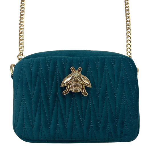 Velvet Rivington handbag in teal, recycled velvet