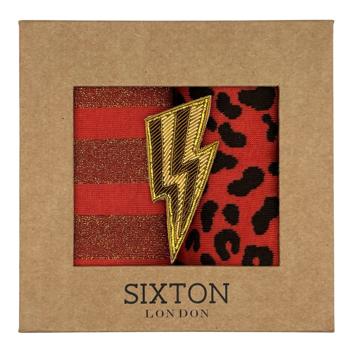 Tomato Berlin & Leopard sock box duo with brooch