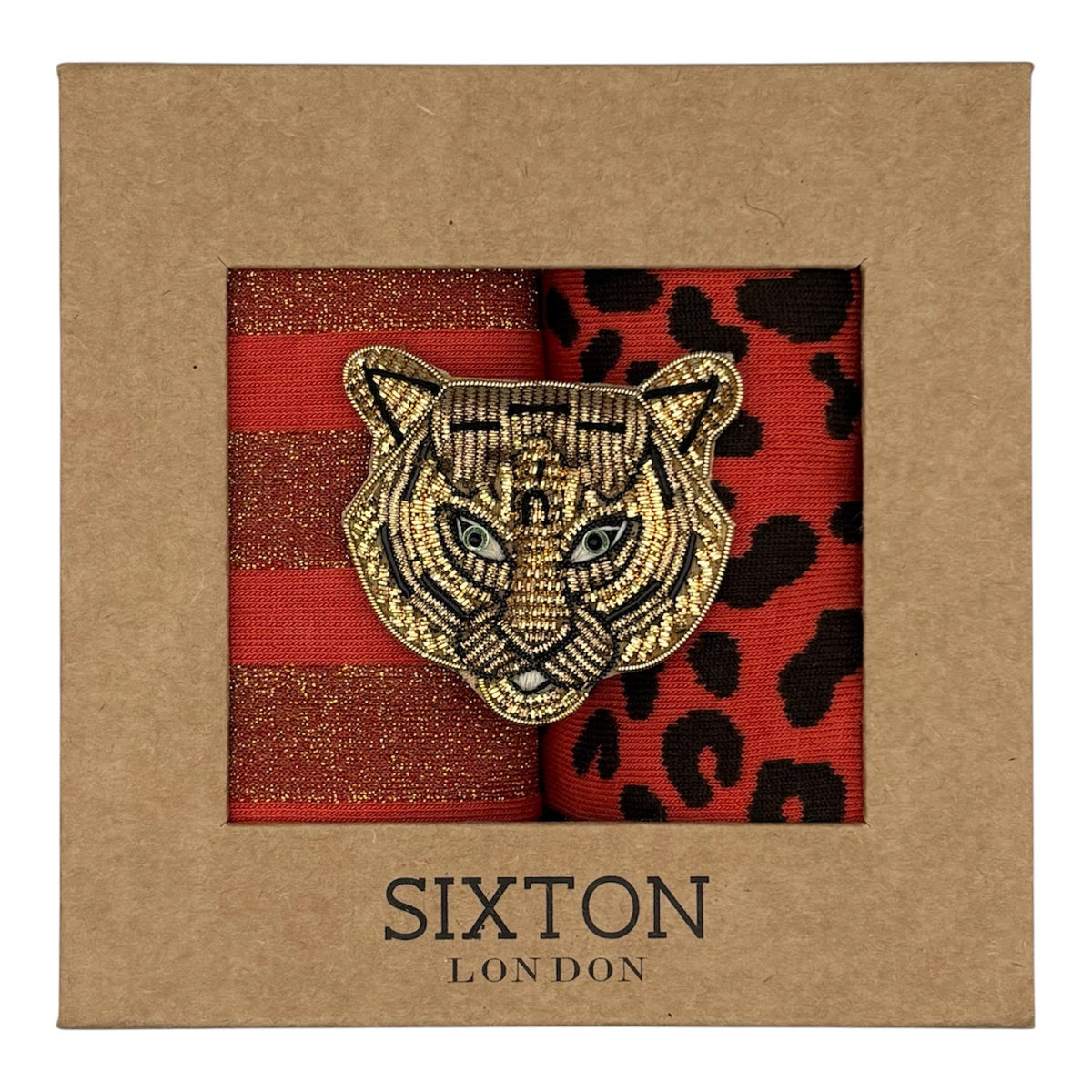 Tomato Berlin & Leopard sock box duo with brooch