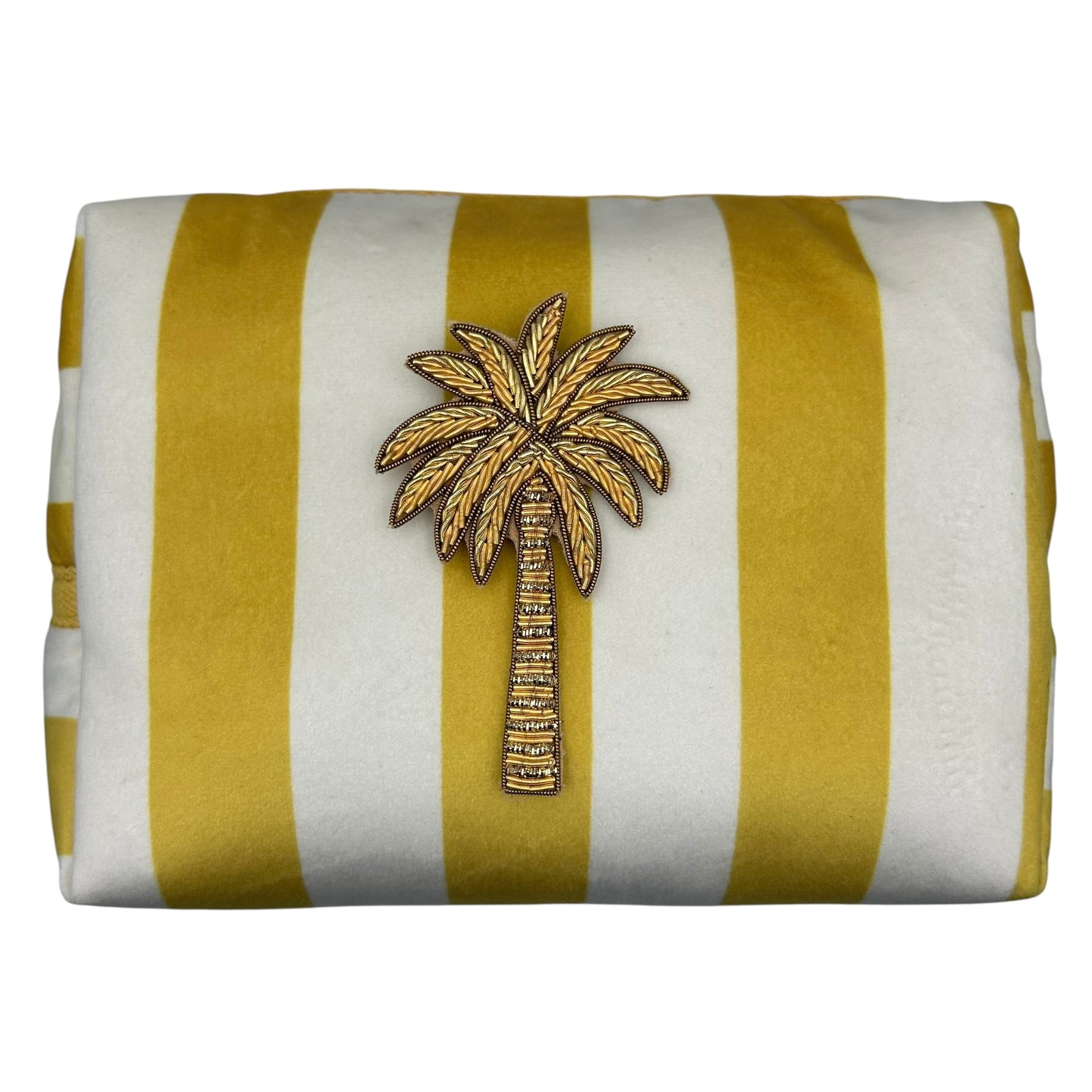 Yellow stripe make-up bag with Palm Tree pin