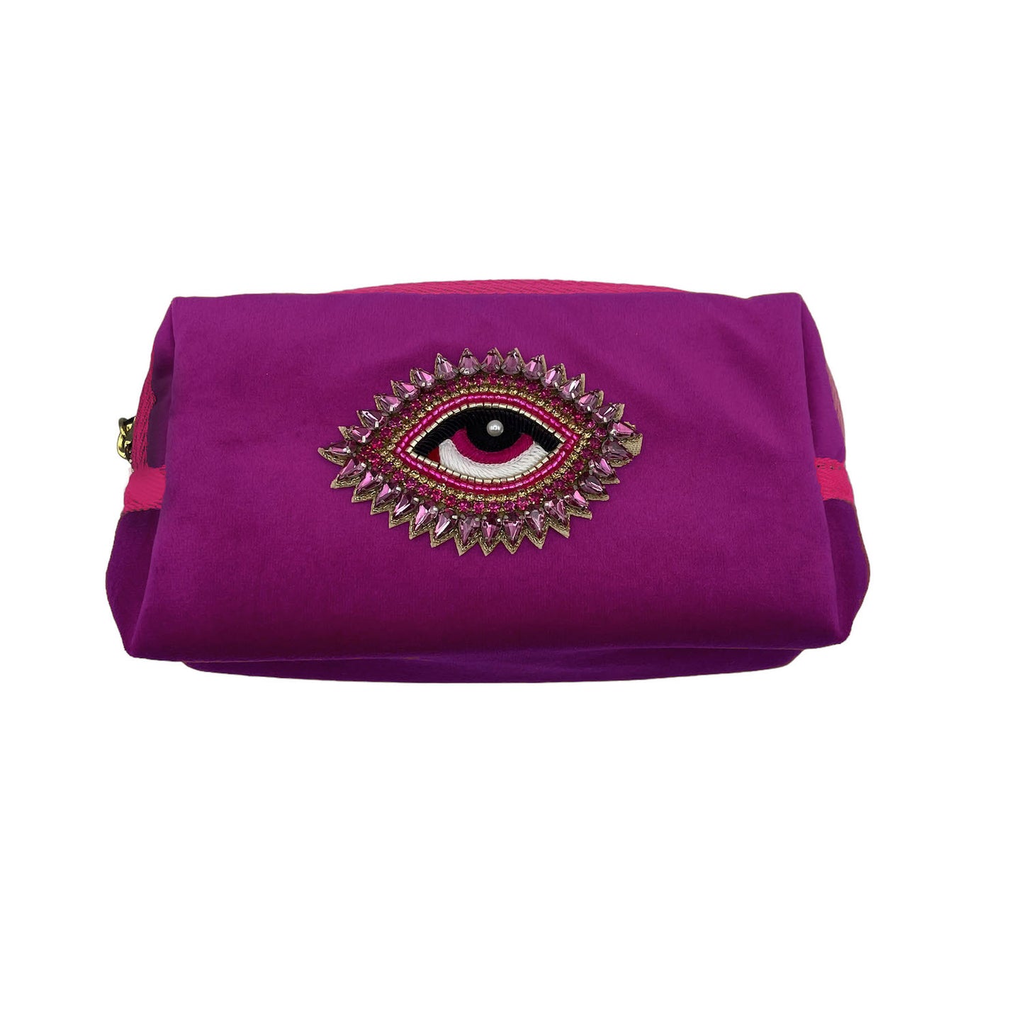 Fuchsia make-up bag & rose eye pin - recycled velvet