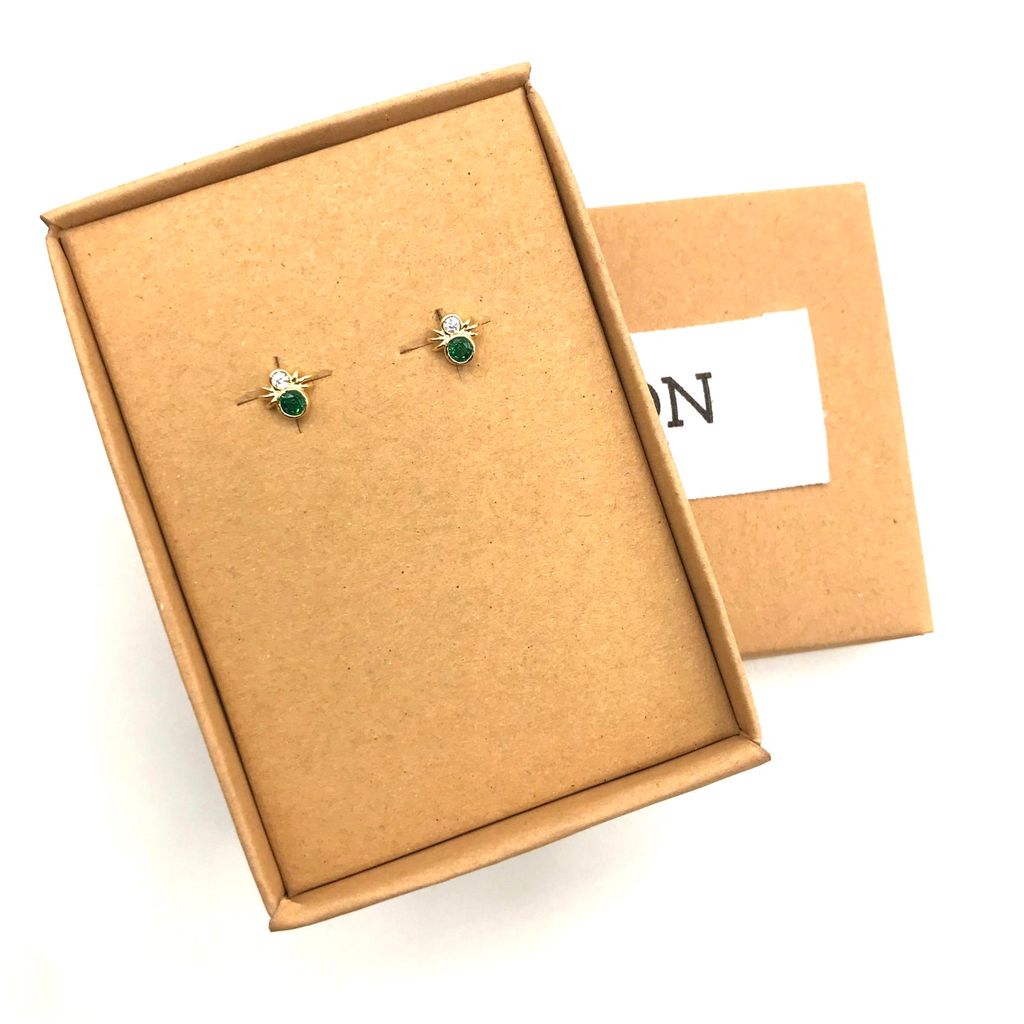 Emerald green spider earrings