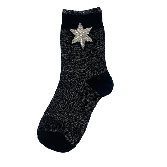 Tokyo socks in black with a sequin star pin