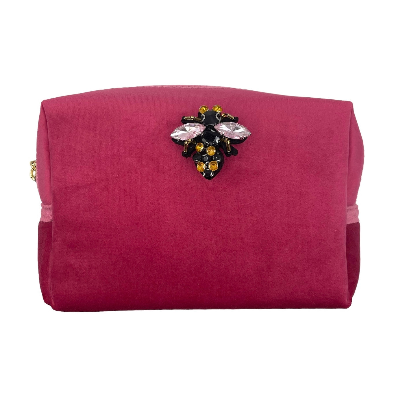 Bright pink make-up bag & Italian bee pin - recycled velvet