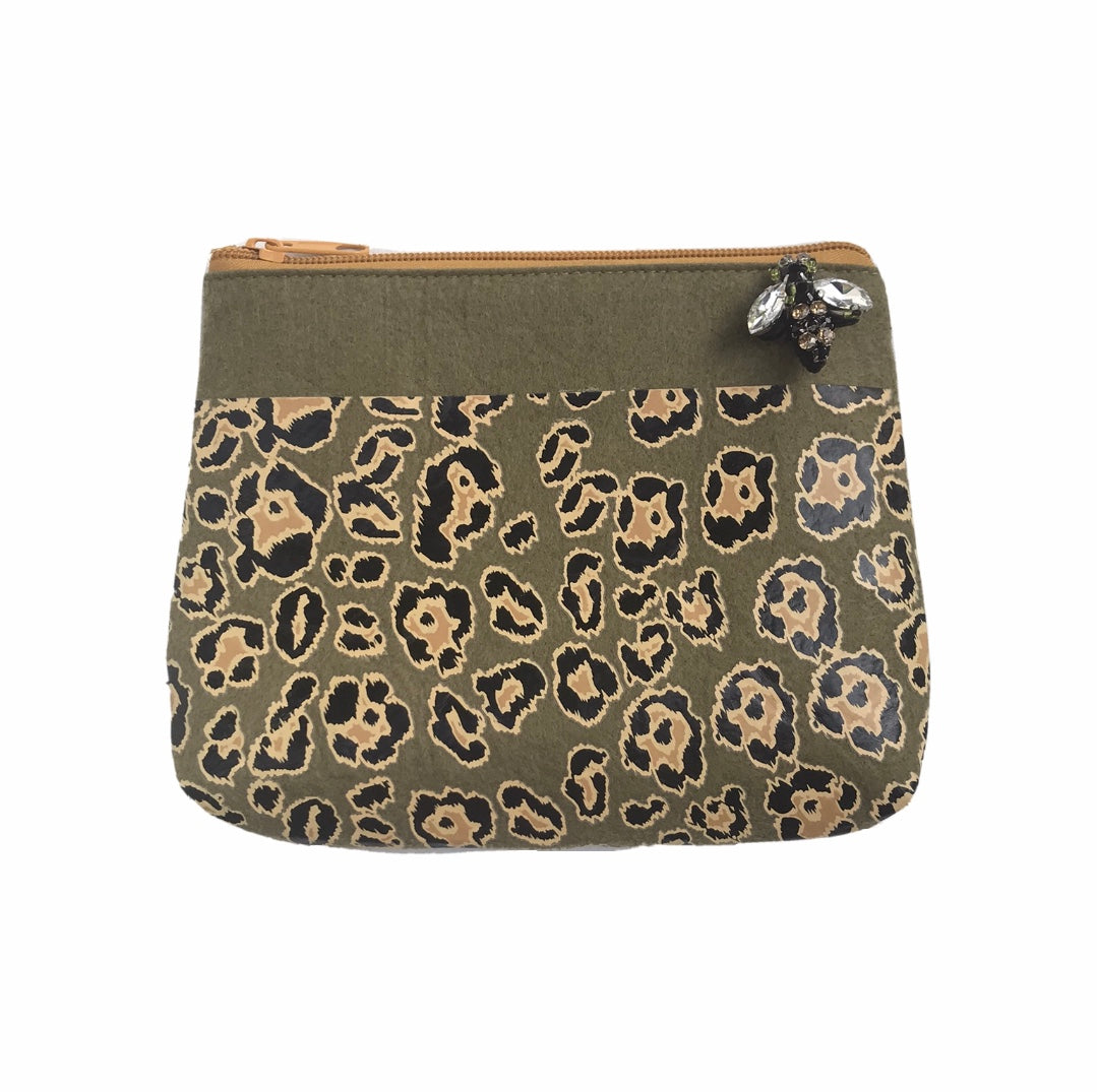 Leopard print pouch in military olive