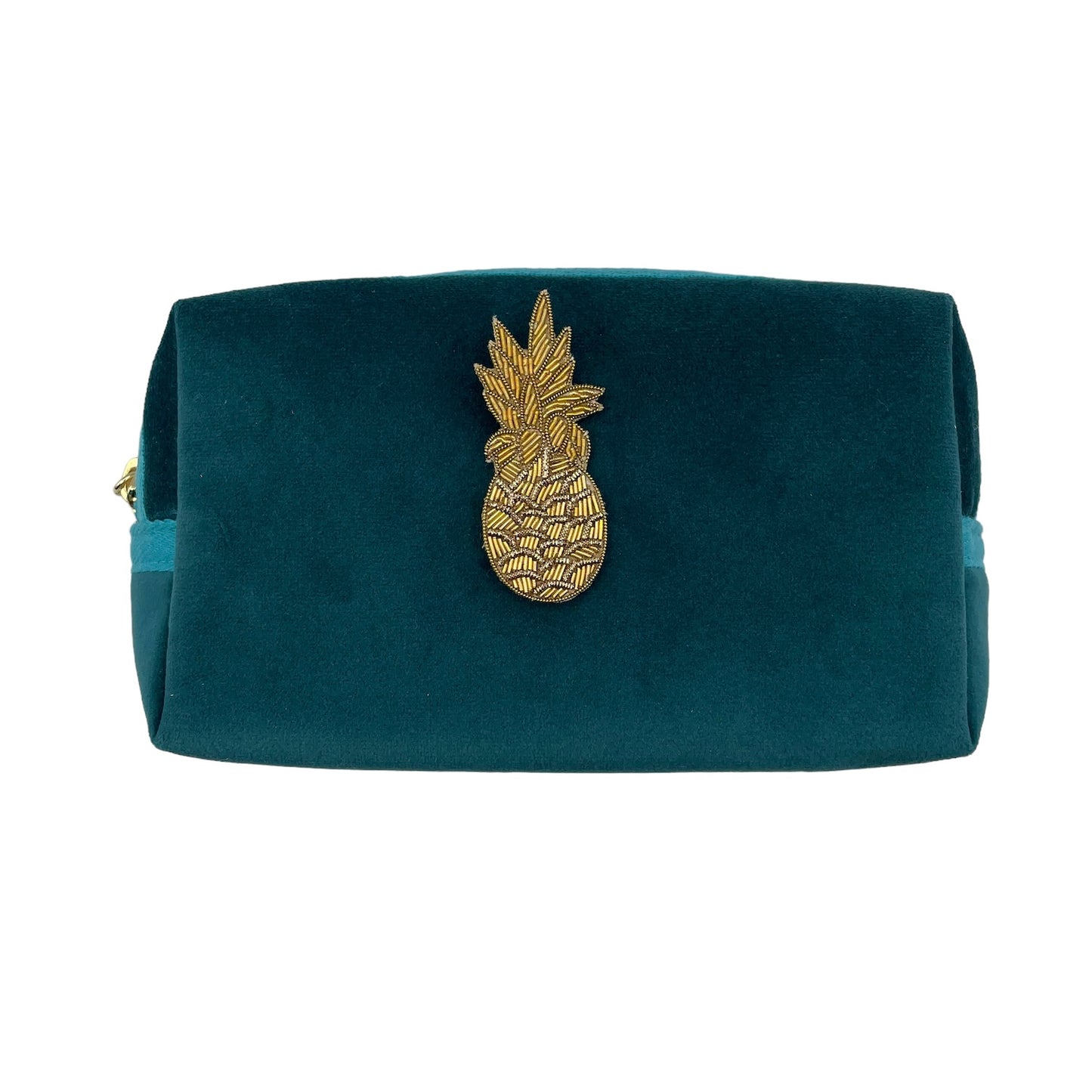 Teal make-up bag & pineapple pin - recycled velvet