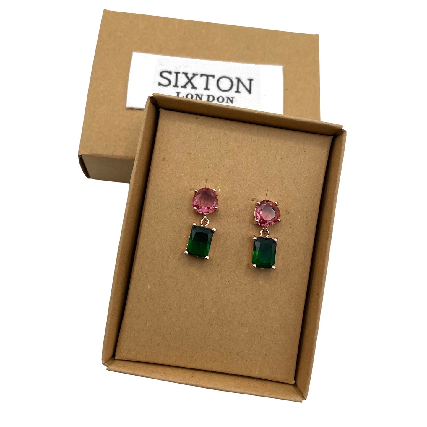 Emerald style square jewel drop earrings